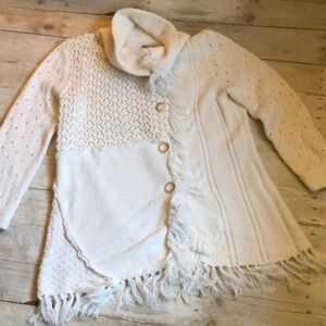The Territory Ahead Funnel Neck Sweater Cardigan Fringed Large